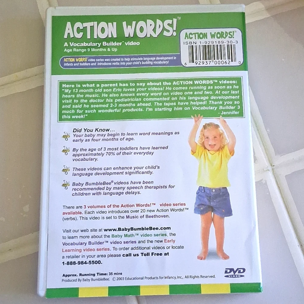 Baby BumbleBee Action Words! Vol 1 DVD A Vocabulary Builder Video